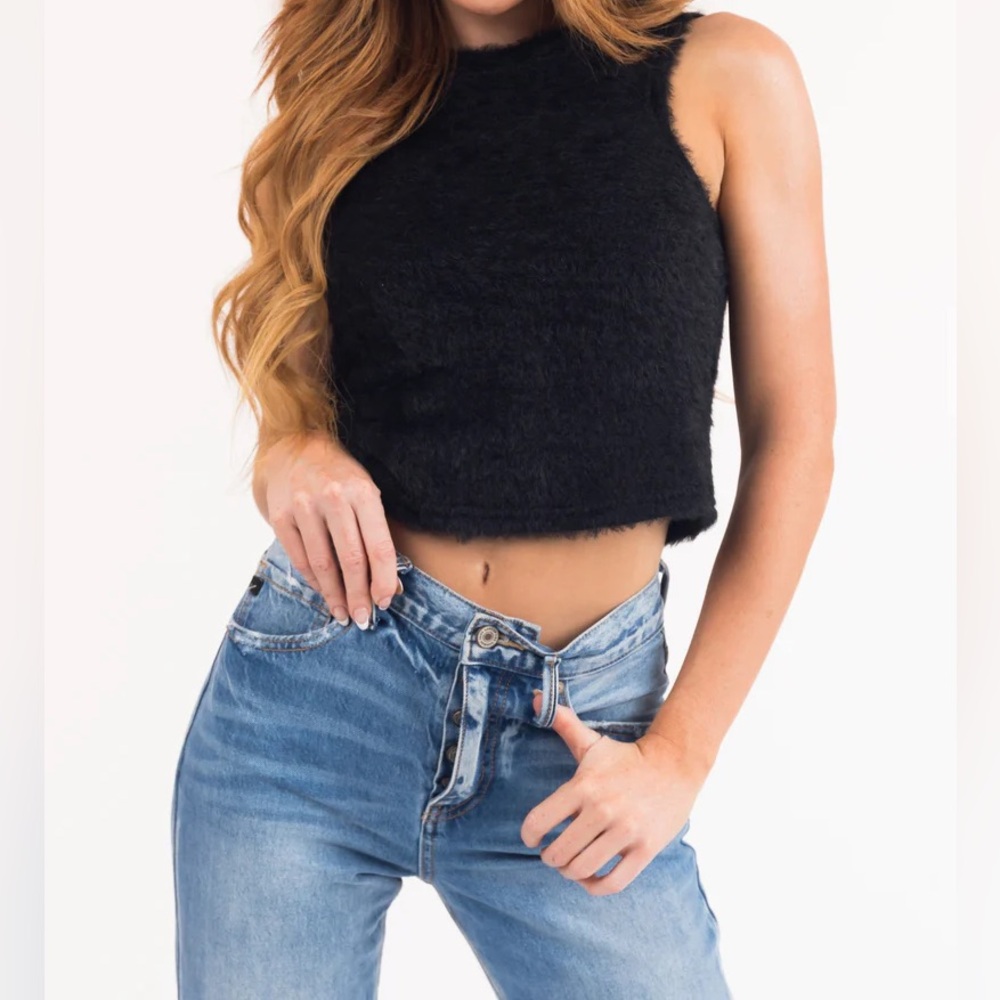 ❤️🎽Black Soft Faux Fur Sleeveless Knit Top🎽❤️